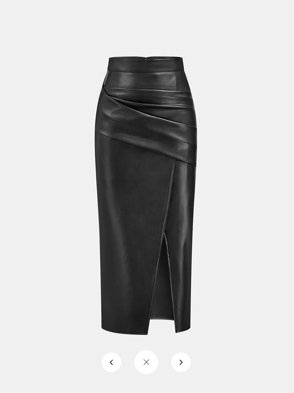 NWT Commense Ruched Slit PU Leather Midi Skirt Sz L